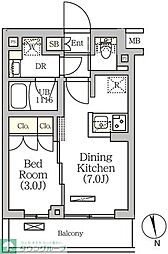 ＡＲＫＭＡＲＫ南品川 5階1DKの間取り