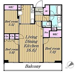 ＧＬＯＢＡＬ　ＦＲＯＮＴ　ＴＯＷＥＲ 7階3LDKの間取り