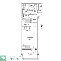 カーサスプレンディッド麻布十番駅前 1階ワンルームの間取り