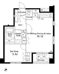 パークアクシス六本木檜町公園 1階1LDKの間取り