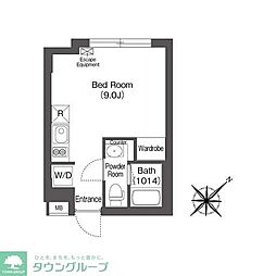 エスタート大井町フォレスト 1階ワンルームの間取り