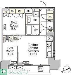 ザ・パークハビオ大森山王 16階2LDKの間取り