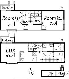 パティオ赤坂 2階2LDKの間取り