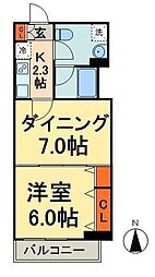 パークアクシス亀戸 13階1DKの間取り