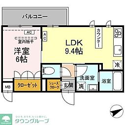 ロイジェントパークス西馬込 2階1LDKの間取り