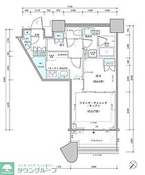 パークタワー勝どき　サウス棟 9階1LDKの間取り