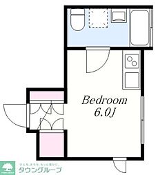 都営浅草線 馬込駅 徒歩3分の賃貸マンション 2階ワンルームの間取り