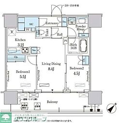 HARUMI　FLAG　PORT　VILLAGE　B棟 13階2LDKの間取り