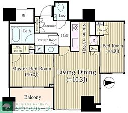 パークタワー芝公園 16階2LDKの間取り