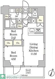 ラグゼナ日本橋 9階2LDKの間取り