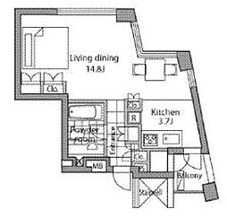 レジディアタワー乃木坂 3階ワンルームの間取り