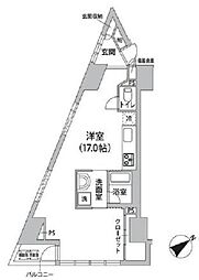 ロリエ銀座 14階ワンルームの間取り