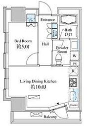 JR山手線 田町駅 徒歩13分の賃貸マンション 10階1LDKの間取り