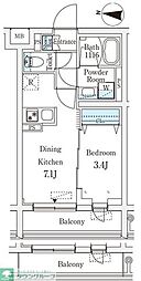 ラティエラ品川西大井 2階1DKの間取り