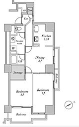 六本木ビュータワー 16階2DKの間取り