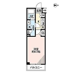 プレール・ドゥーク東雲II 4階1Kの間取り