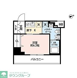 プレール・ドゥーク門前仲町III 7階1Kの間取り