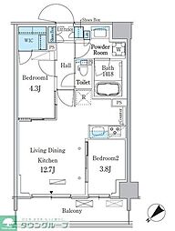 パークアクシス品川南大井パークフロント 6階2LDKの間取り