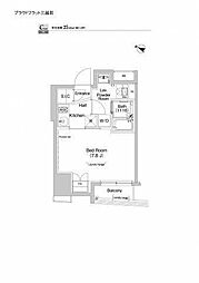 プラウドフラット三越前 3階1Kの間取り