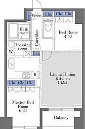 ドゥーエ日本橋 8階2LDKの間取り