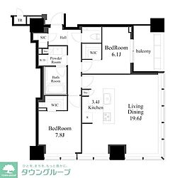 白金ザ・スカイ 27階2LDKの間取り