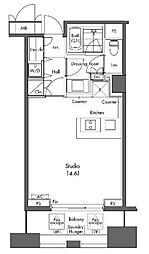 グラディート汐留ロッソ 6階ワンルームの間取り