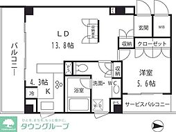 オークウッドハウス 3階1LDKの間取り