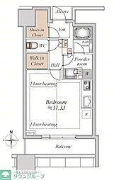 白金ザ・スカイ　西棟 8階ワンルームの間取り