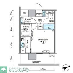 PARKFLATS芝浦 1Kの間取図画像