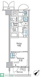 パークアクシス品川南大井パークフロント 1DKの間取図画像