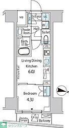 バウスフラッツ品川キャナルサイド 1DKの間取図画像