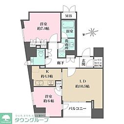パークハウス芝タワー 2LDKの間取図画像