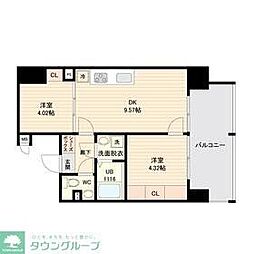 オープンブルーム品川南大井 2DKの間取図画像