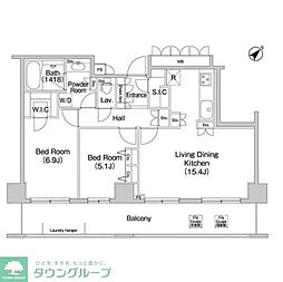 コンフォリア田町 2LDKの間取図画像