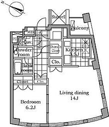 レジディアタワー乃木坂 1LDKの間取図画像
