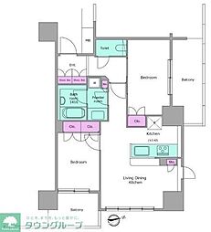 レジディアタワー目黒不動前 2LDKの間取図画像