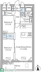 MOCXION PREMIUM四谷大京町 2LDKの間取図画像