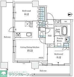 港区芝2丁目マンション 2LDKの間取図画像