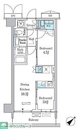 パークアクシス品川南大井パークフロント 2LDKの間取図画像