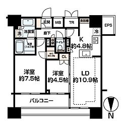 グランリビオ芝大門 2LDKの間取図画像