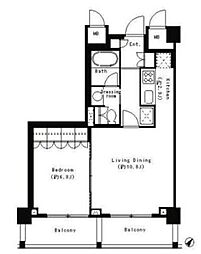 パークキューブ目黒タワー 1LDKの間取図画像