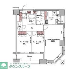 パークアクシス白金台 2LDKの間取図画像