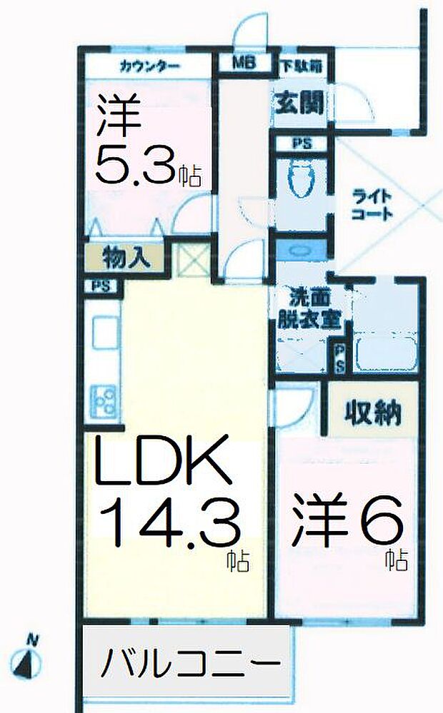 新松戸駅　徒歩10分　通勤通学便利で、やばい「エクセル新松(2LDK) 3階の間取り