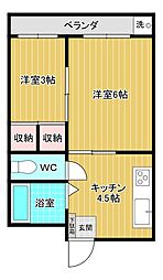 コーポフェニックス 2DKの間取図画像