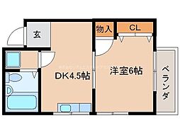 セーターハイツ 2階1DKの間取り
