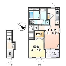 ルトゥール野村 2階1LDKの間取り