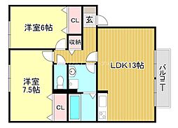 セヴェルSetaII 2階2LDKの間取り
