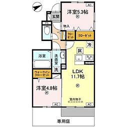 メゾンソレイユ 1階2LDKの間取り