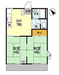 コーポBELL8 2階2DKの間取り