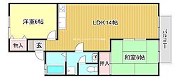 パストラル瀬田 2階2LDKの間取り